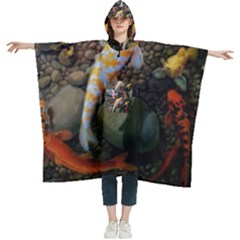 Koi Fish Clown Pool Stone Women s Hooded Rain Ponchos by Cemarart