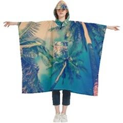 Palm Trees Beauty Nature Clouds Summer Women s Hooded Rain Ponchos by Cemarart