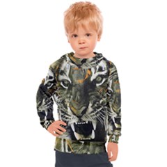 Angry Tiger Animal Broken Glasses Kids  Hooded Pullover by Cemarart