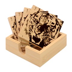 Angry Tiger Animal Broken Glasses Bamboo Coaster Set by Cemarart