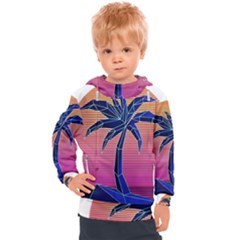 Abstract 3d Art Holiday Island Palm Tree Pink Purple Summer Sunset Water Kids  Hooded Pullover