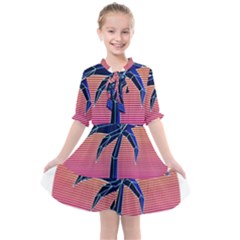 Abstract 3d Art Holiday Island Palm Tree Pink Purple Summer Sunset Water Kids  All Frills Chiffon Dress by Cemarart