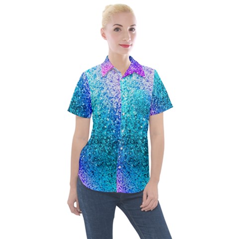 Rainbow Color Colorful Pattern Women s Short Sleeve Pocket Shirt by Grandong
