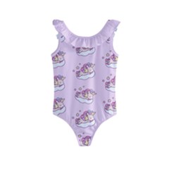 Unicorn Clouds Colorful Cute Pattern Sleepy Kids  Frill Swimsuit by Grandong