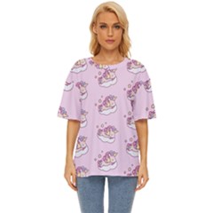 Unicorn Clouds Colorful Cute Pattern Sleepy Oversized Basic T-shirt by Grandong