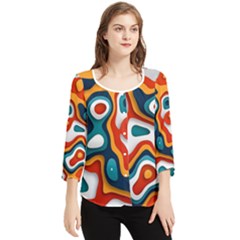 Colors Pastel Patterns Chiffon Quarter Sleeve Blouse by Grandong