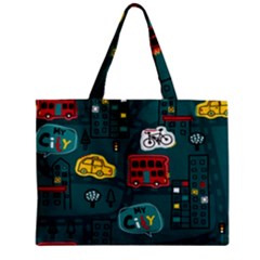 Seamless Pattern Hand Drawn With Vehicles Buildings Road Zipper Mini Tote Bag by Grandong