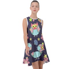 Owl Stars Pattern Background Frill Swing Dress