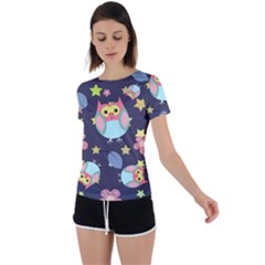 Owl Stars Pattern Background Back Circle Cutout Sports T-shirt by Grandong