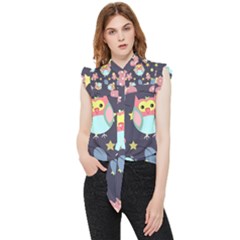 Owl Stars Pattern Background Frill Detail Shirt by Grandong