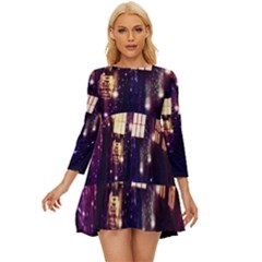 Tardis Regeneration Art Doctor Who Paint Purple Sci Fi Space Star Time Machine Long Sleeve Babydoll Dress by Cemarart