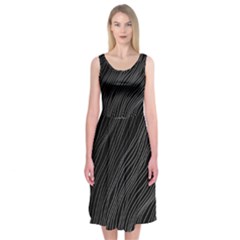 Abstract Art Black White Drawing Lines Unique Midi Sleeveless Dress by Cemarart