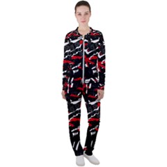 Shape Line Red Black Abstraction Casual Jacket And Pants Set by Cemarart