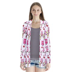 Owl Pattern Drape Collar Cardigan by Cemarart