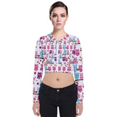 Owl Pattern Long Sleeve Zip Up Bomber Jacket by Cemarart