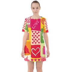 I Love You Doodle Sixties Short Sleeve Mini Dress