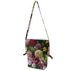 Parrot Painting Flower Art Folding Shoulder Bag by Cemarart