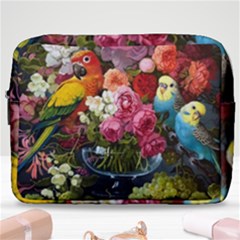 Flower And Parrot Art Flower Painting Make Up Pouch (large) by Cemarart