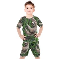 Sloth In Jungle Art Animal Fantasy Kids  T-shirt And Shorts Set by Cemarart