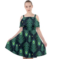 Peacock Pattern Cut Out Shoulders Chiffon Dress by Cemarart