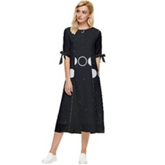 Moon Phases, Eclipse, Black Bow Sleeve Chiffon Midi Dress by nateshop