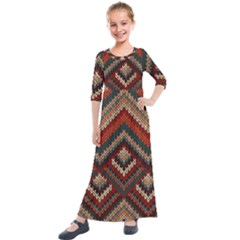 Fabric Abstract Pattern Fabric Textures, Geometric Kids  Quarter Sleeve Maxi Dress by nateshop