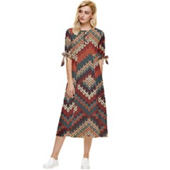 Fabric Abstract Pattern Fabric Textures, Geometric Bow Sleeve Chiffon Midi Dress by nateshop