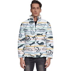 Seamless Vector Pattern With Little Cute Fish Cartoon Men s Puffer Bubble Jacket Coat