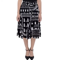 Dark Seamless Pattern With Houses Doodle House Monochrome Classic Midi Skirt