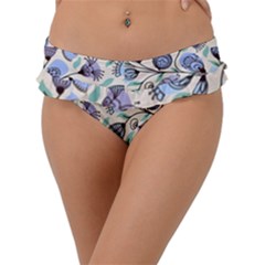 Bird Floral Blue Flower Retro Seamless Pattern Frill Bikini Bottoms by Cemarart