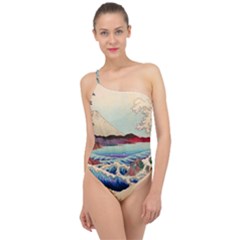 Wave Japanese Mount Fuji Classic One Shoulder Swimsuit by Grandong