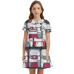 Music Symbols Rock Music Seamless Pattern Kids  Bow Tie Puff Sleeve Dress