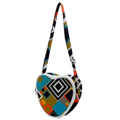 Retro Pattern Abstract Art Colorful Square Heart Shoulder Bag by Ndabl3x