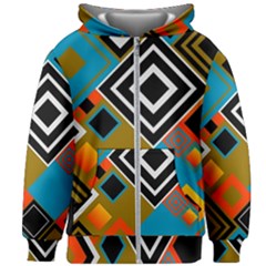 Retro Pattern Abstract Art Colorful Square Kids  Zipper Hoodie Without Drawstring by Ndabl3x