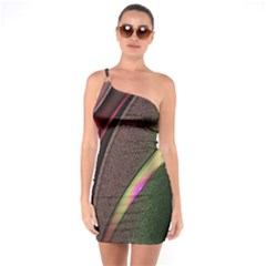 Abstract Curve Pattern Red One Shoulder Ring Trim Bodycon Dress