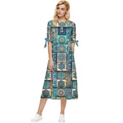 Texture Pattern Abstract Colorful Digital Art Bow Sleeve Chiffon Midi Dress