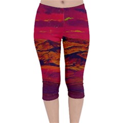 Time Wind Polishpattern Architecture Building City Cityscape Nature Pop-art Pop Surrealism  Retrowave Velvet Capri Leggings  by Cemarart