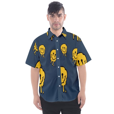 Aesthetic, Blue, Mr, Patterns, Yellow, Tumblr, Hello, Dark Men s Short Sleeve Shirt by nateshop