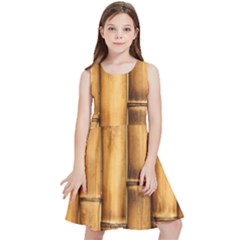 Brown Bamboo Texture  Kids  Skater Dress