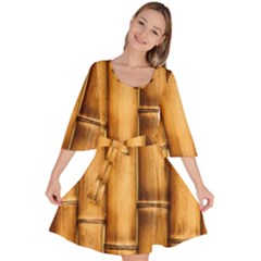 Brown Bamboo Texture  Velour Kimono Dress