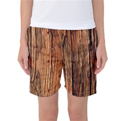 Brown Wooden Texture Women s Basketball Shorts