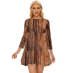 Brown Wooden Texture Long Sleeve Babydoll Dress