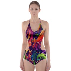 Colorful Floral Patterns, Abstract Floral Background Cut-out One Piece Swimsuit by nateshop