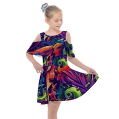 Colorful Floral Patterns, Abstract Floral Background Kids  Shoulder Cutout Chiffon Dress by nateshop