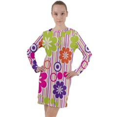 Colorful Flowers Pattern Floral Patterns Long Sleeve Hoodie Dress