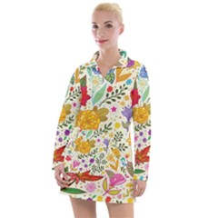 Colorful Flowers Pattern, Abstract Patterns, Floral Patterns Women s Long Sleeve Casual Dress