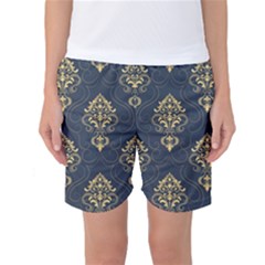 Floral Damask Pattern Texture, Damask Retro Background Women s Basketball Shorts