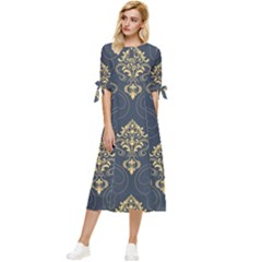 Floral Damask Pattern Texture, Damask Retro Background Bow Sleeve Chiffon Midi Dress by nateshop