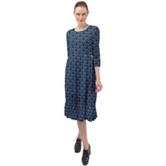 Kanagawa, Hokusai, Japanese Art, Ruffle End Midi Chiffon Dress
