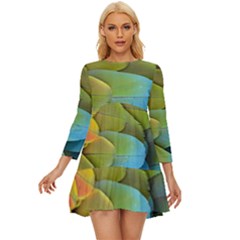 Parrot Feathers Texture Feathers Backgrounds Long Sleeve Babydoll Dress by nateshop